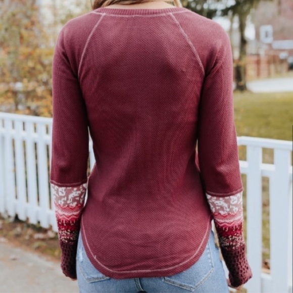 FREE PEOPLE Thermal In The Mix Cuff Top in Rio Vino - Picture 4 of 15